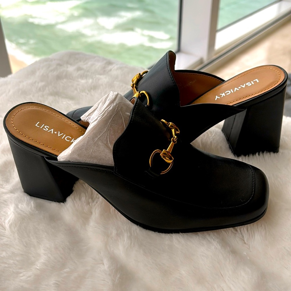 LISA VICKY BLACK MULES SIZE 7.5 NEW